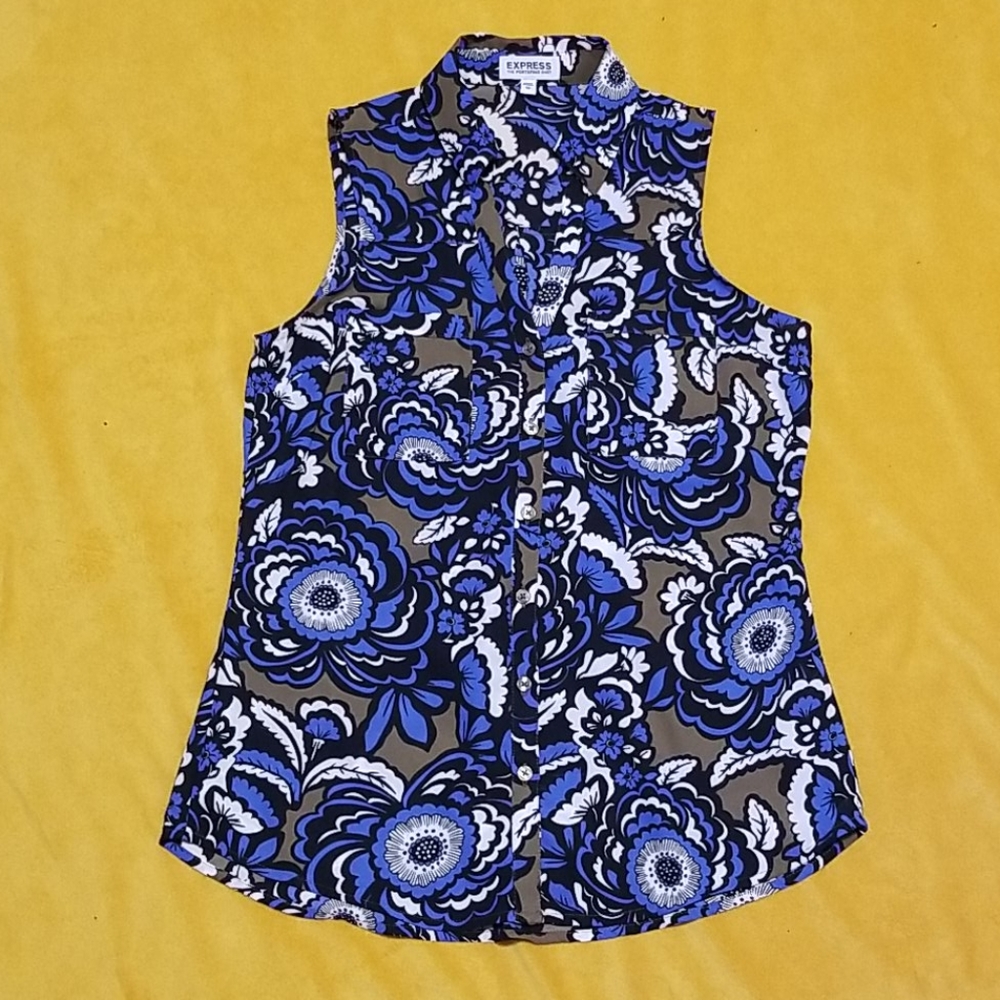 Blue black floral blouse
